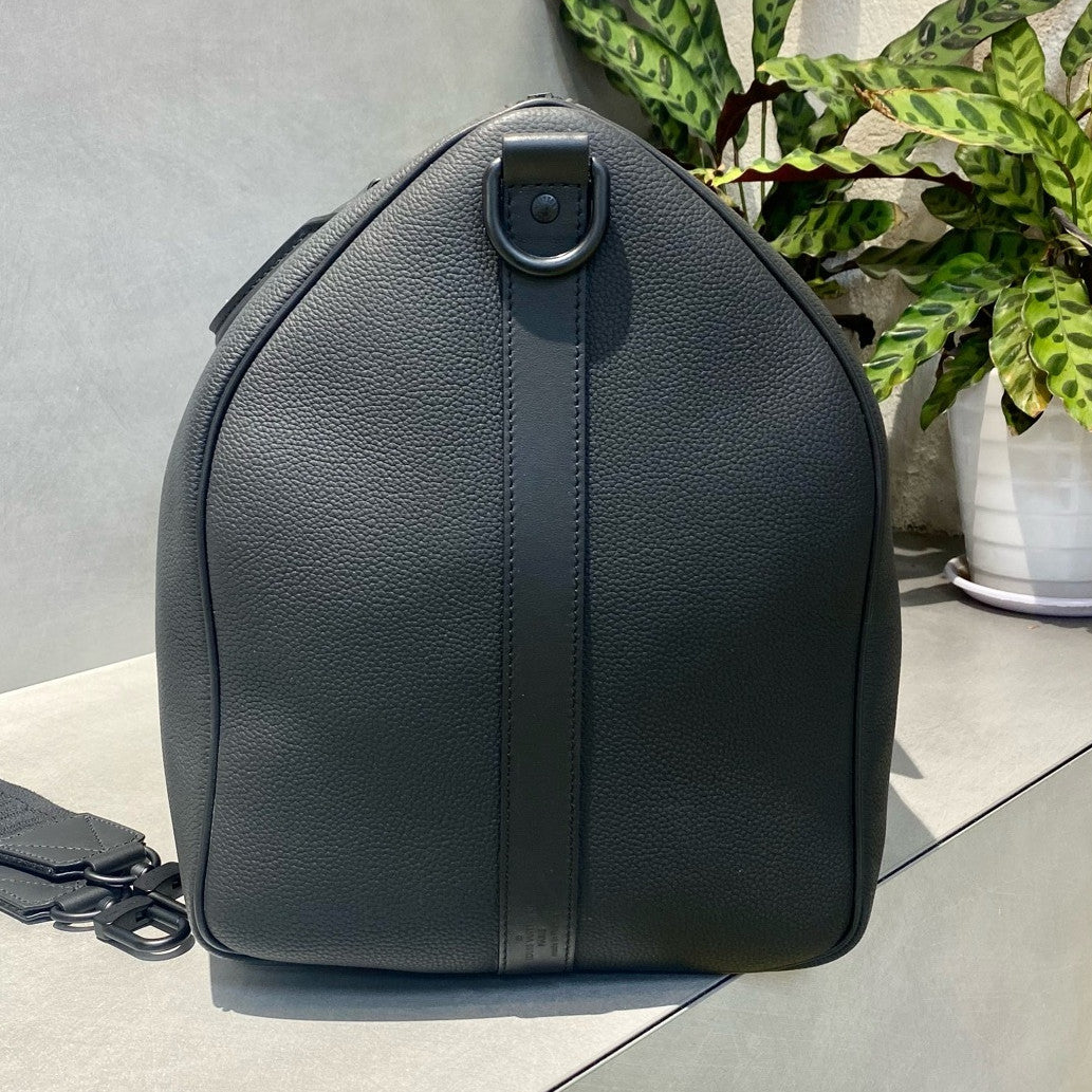 Louis Vuitton Keepall 50 Travel Bag Black Silver Unisex Classic