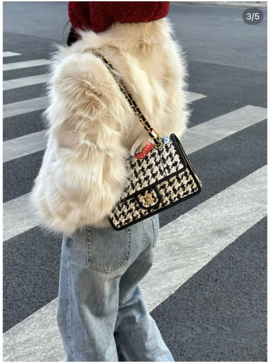Chanel Classic Flap Chain Shoulder Bag Crossbody White Black Gold Used Women S