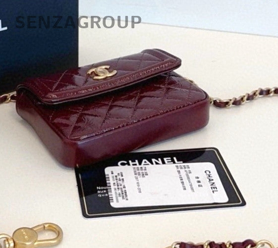 CHANEL CF Diamond Calfskin 2ways Shoulder Crossbody Bag Women Wine Red