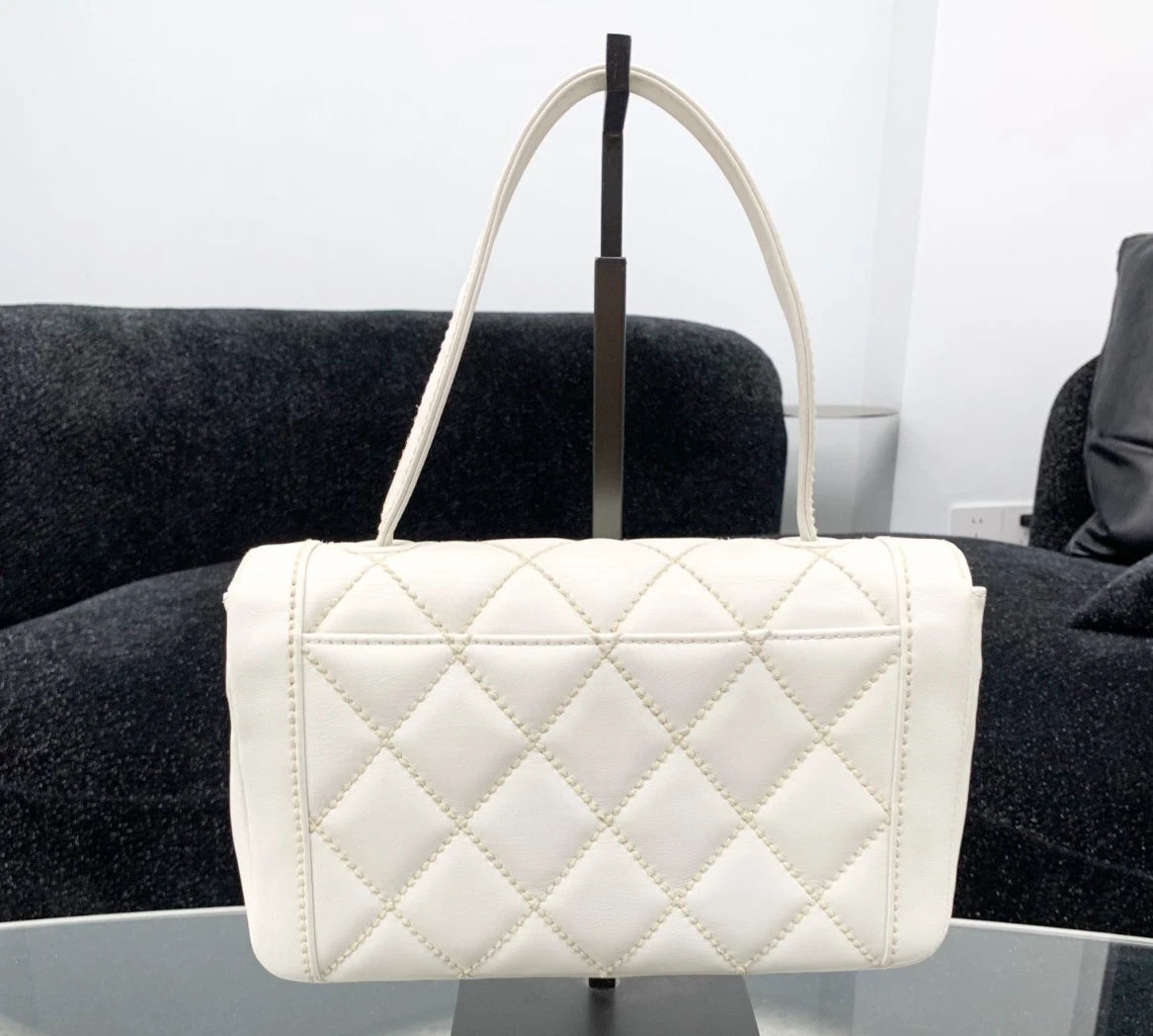 Chanel Calfskin Diamond Top Handle Bag Gold Hardware Women S