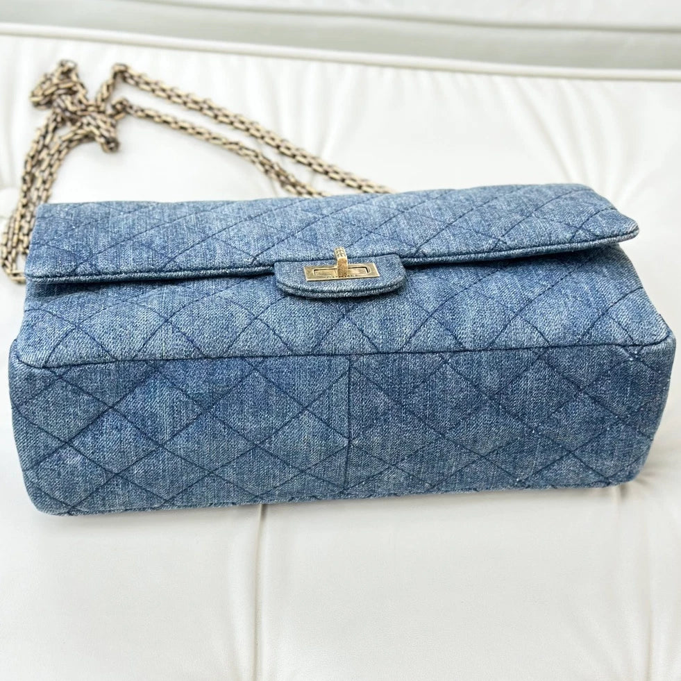 Chanel Denim Diamond Chain Shoulder Crossbody Bag Blue Gold Women S