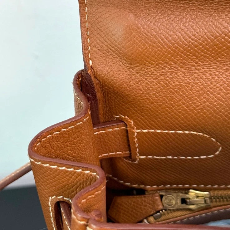 Authentic Hermes Kelly 32 Courchevel Tote Top Handle Crossbody Bag Brown GHD