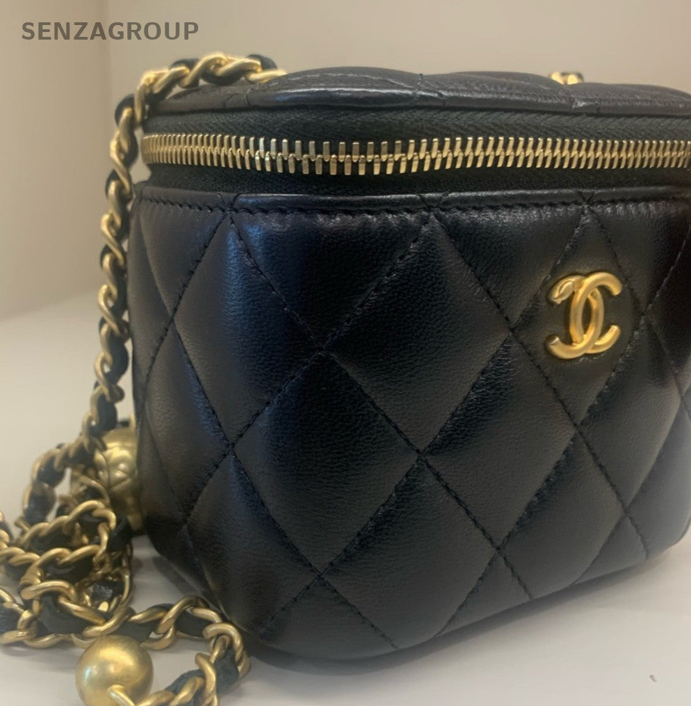 Chanel Diamond Box Chain Shoulder Bag Crossbody Black Gold Women Classic