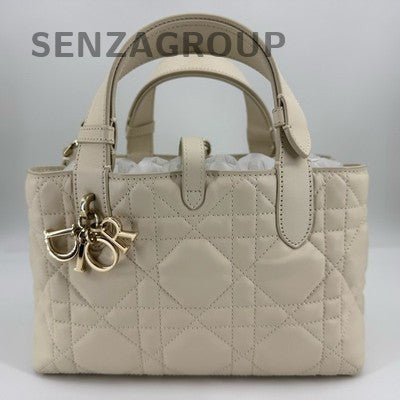 Dior Toujours Tote Bag in White Gold Calfskin with Cannage Pattern