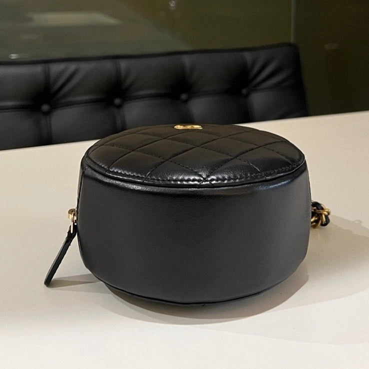Authentic CHANEL Gold Ball Black Gold Mini Round Crossbody Bag