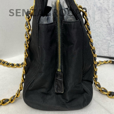 Prada Black Gold Parachute Chain Shoulder Bag Women's Classic Fashion