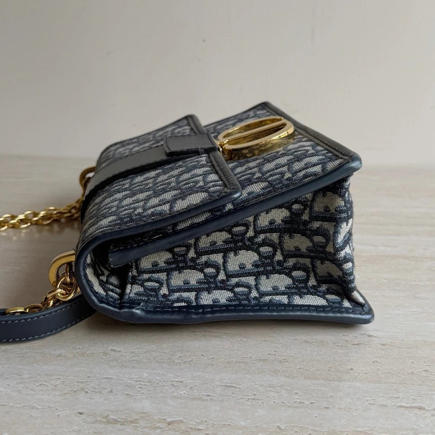 Christian Dior 30Montaigne Oblique Canvas Gold Chain Navy Shoulder Bag Crossbody