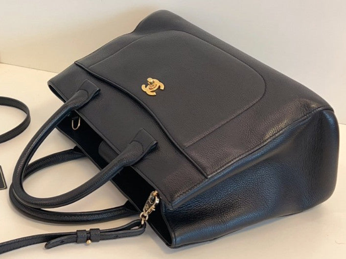 CHANEL Cerf tote Top Handle 2WAY Crossboy bag Black Gold Women