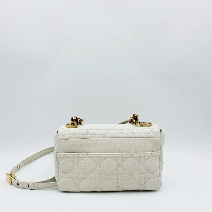 Authentic Dior Caro White Calfskin Shoulder Bag For Women
