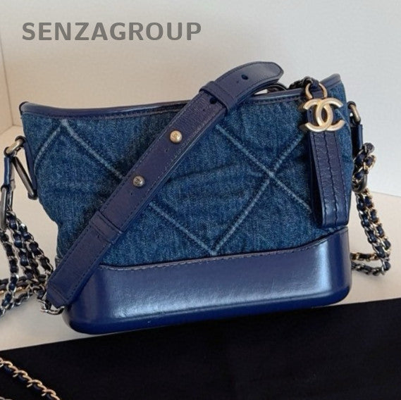 Chanel Gabrielle Denim PM Chain Shoulder Bag Crossbody Blue Gold Women Classic