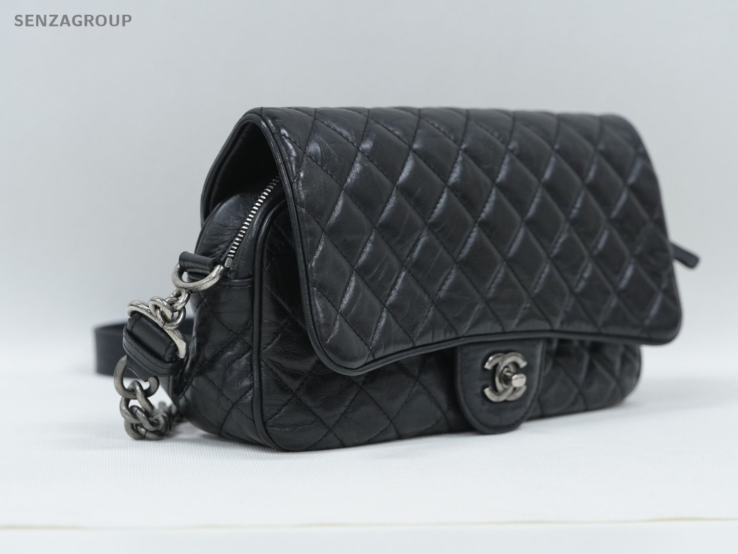 CHANEL Classic Flap MM Oil waxed leather Chain Shoulder bag Black Silver Classic