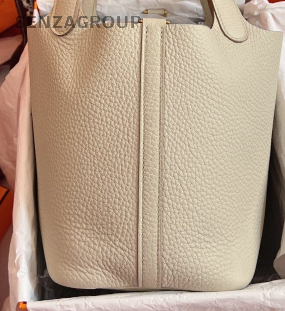 Hermes Picotin Lock Silver Hardware Tote Bag White Gold Used Women Classic