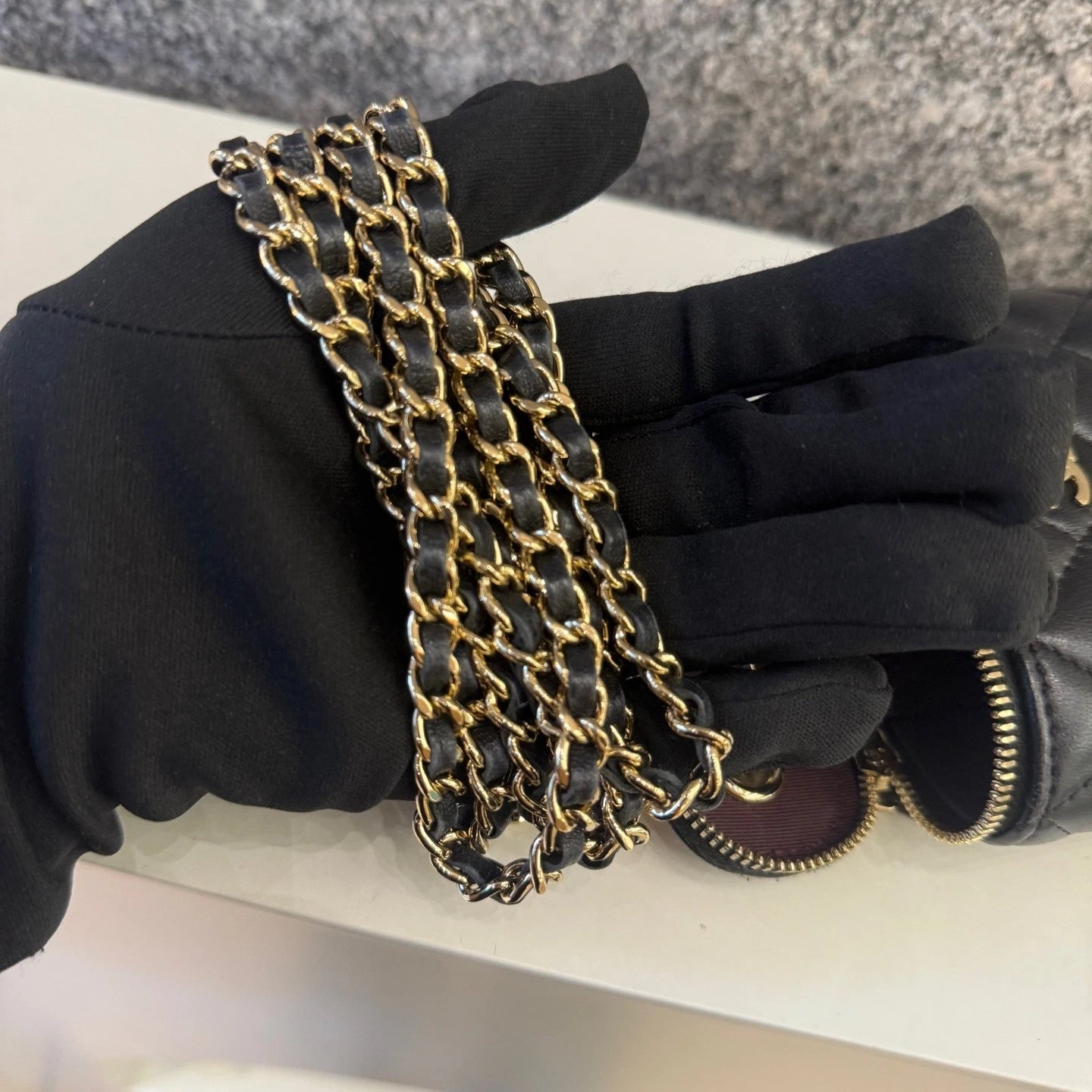 CHANEL Black Gold Lambskin Mini Box Chain Shoulder Crossbody Women