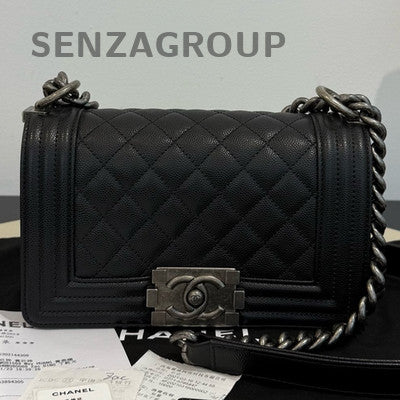 Chanel Lambskin Small Black Silver Boy Bag Classic Chain Shoulder Crossbody