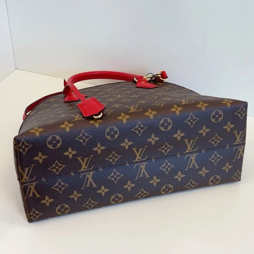 Louis Vuitton Alma BB Monogram Brown Red Shoulder Bag Top Handle Excellent