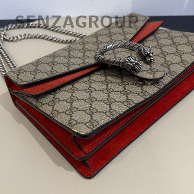 Gucci Dionysus Medium Chain Bag in Red Suede with Silver Hardware