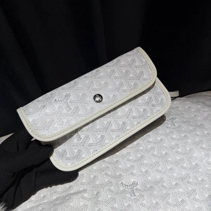 Goyard Canvas Tote GM Top Handle Shoulder Bag White Silver Women Classic D