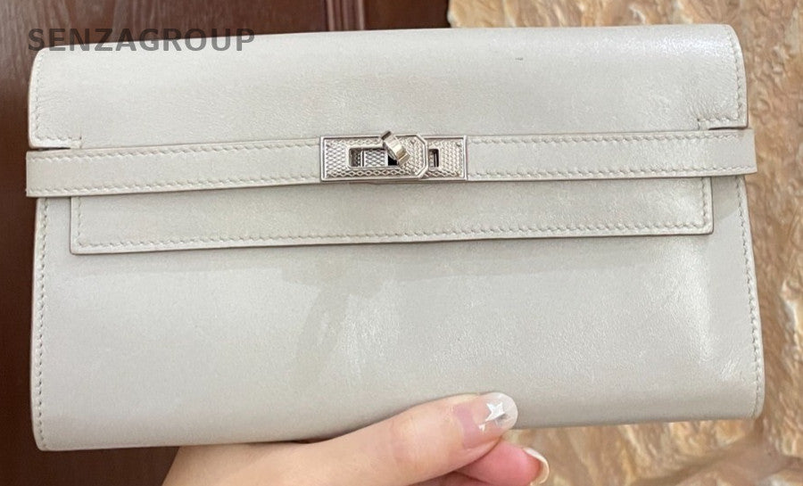 Hermes Kelly Long Wallet White Silver Used Women Classic Designer