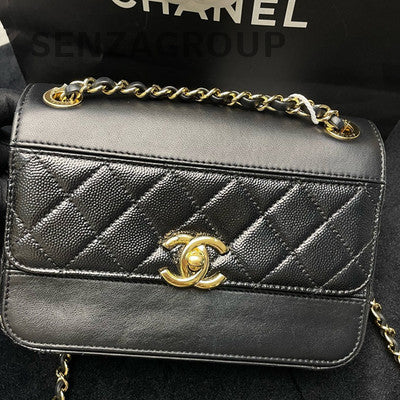 Chanel Black Gold Quilted Chain Shoulder Crossbody Bag Classic Women