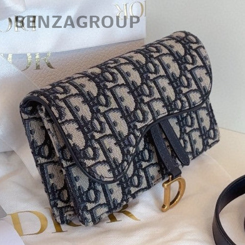 Christian Dior Oblique Saddle Crossbody Black Gold Women Classic