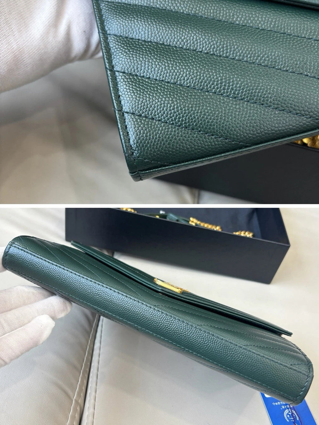 Saint Laurent Kate Chain Shoulder Crossbody Bag Green Gold Hardware Women