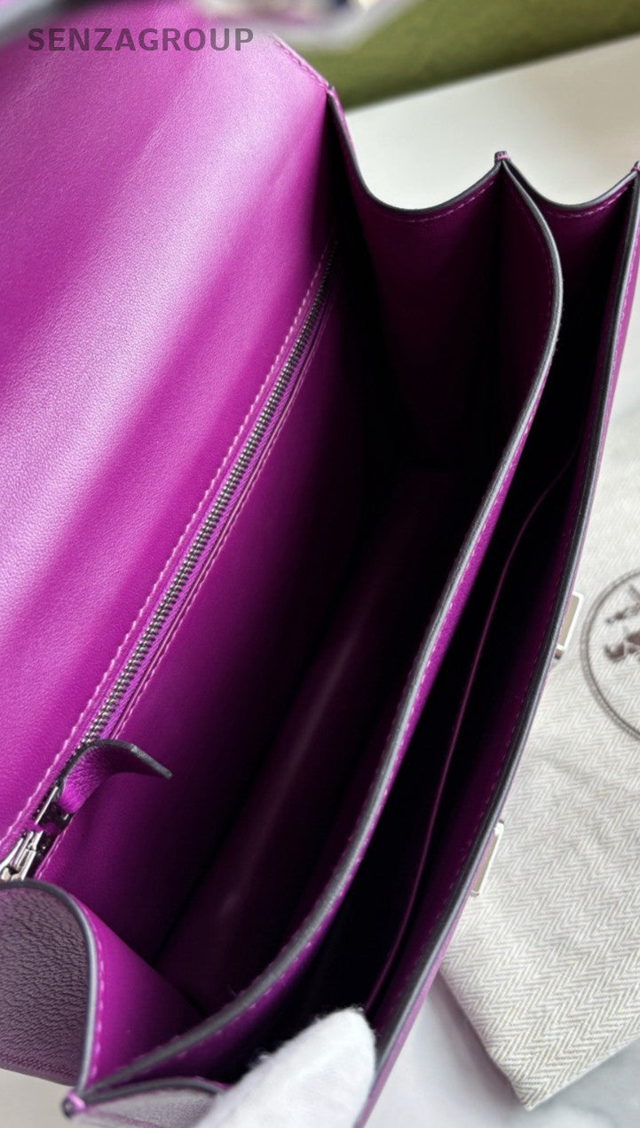 Bolsa de ombro Hermes Constance Evercolor 2 vias tiracolo roxa prata feminina-