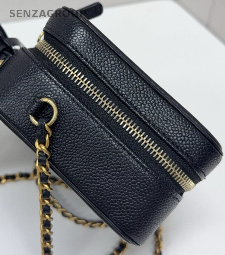 Chanel  Vanity Case Mini Top Hand Shoulder Bag Crossbody Black Gold Women