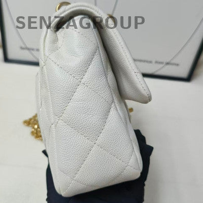 Chanel White Gold Calfskin Chain Shoulder Crossbody Bag Classic Quilted