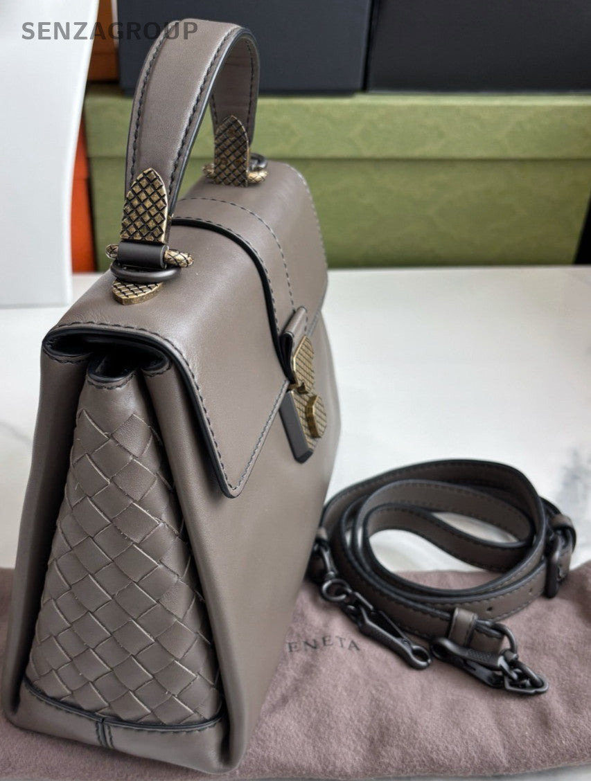 BOTTEGA VENETA Piazza Top handle Shoulder handbag Leather Weaving Dark grey