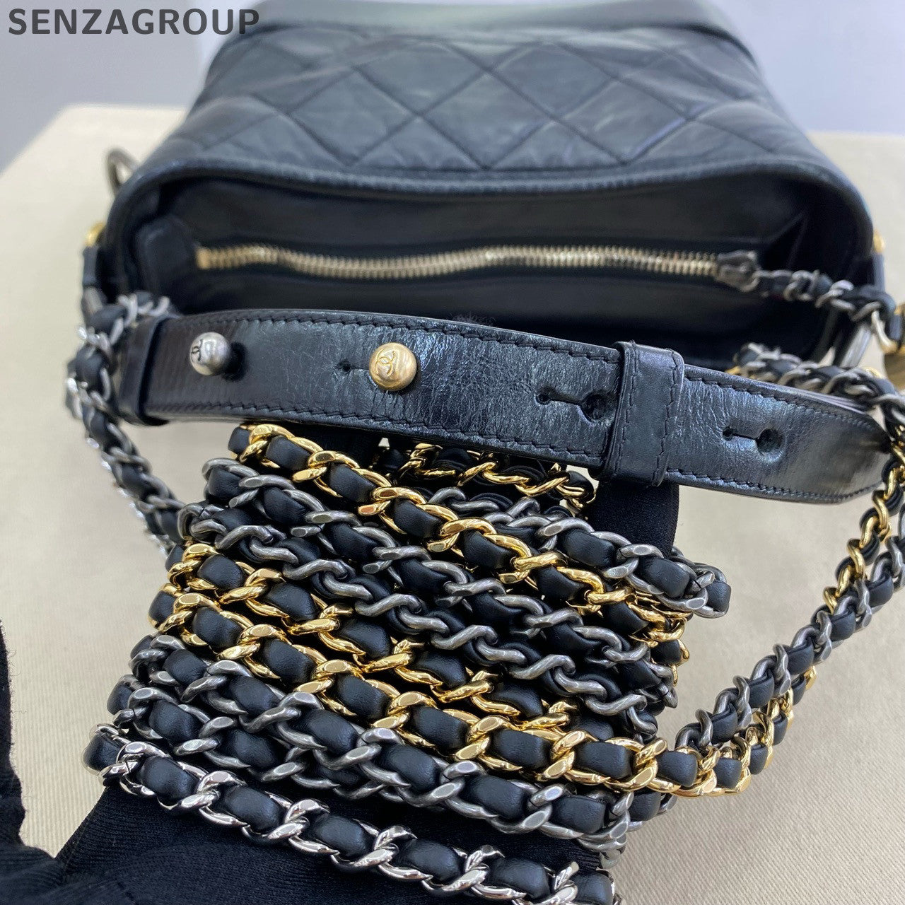 Chanel Gabrielle Small Black Gold Chain Crossbody Bag Women's Classic