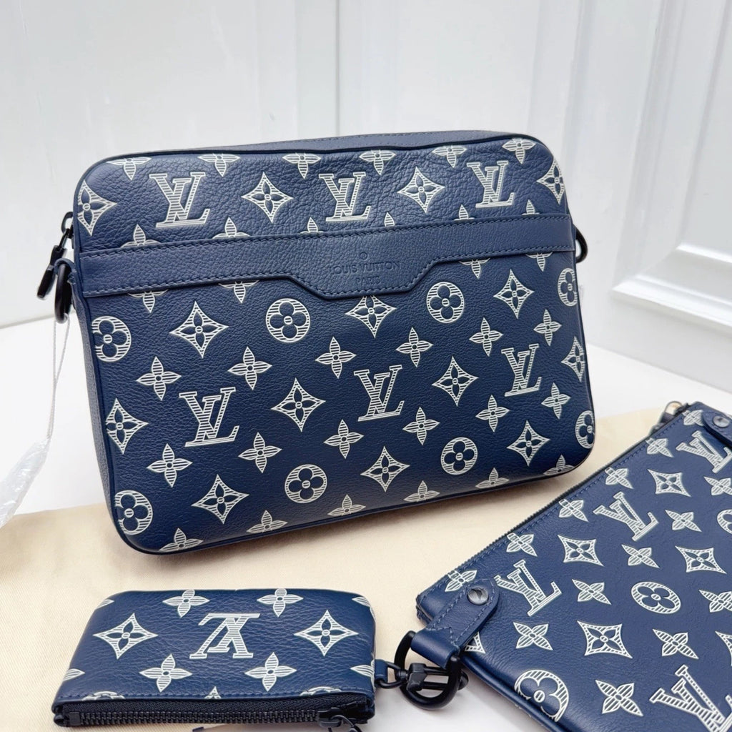 Louis Vuitton Trio Messenger Calfskin Monogram Blue Shoulder Bag Crossbody