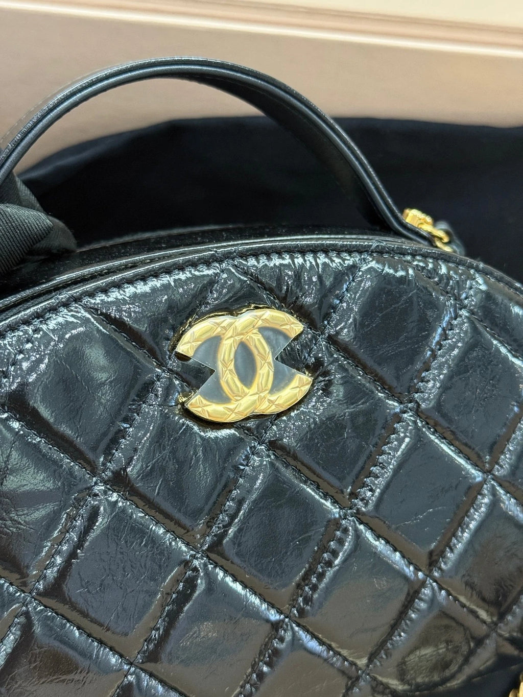 CHANEL Black Leather Large Boston Bowling Bag For Women