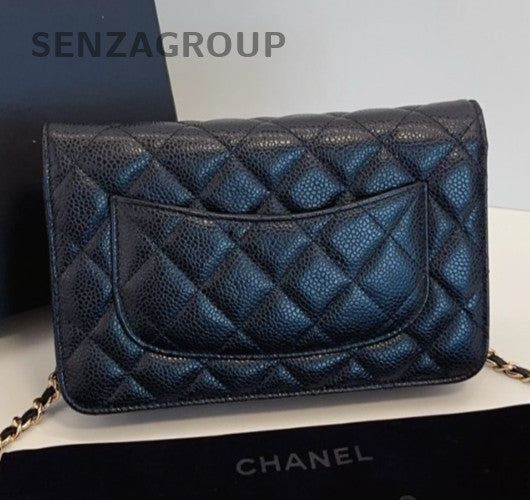 Chanel WOC Chain Shoulder Bag Crossbody Black Gold Women Diamond Classic