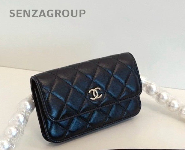 Chanel Pearl-Embellished woc Belt Crossbody Shoulder Bag Black Gold Brand New