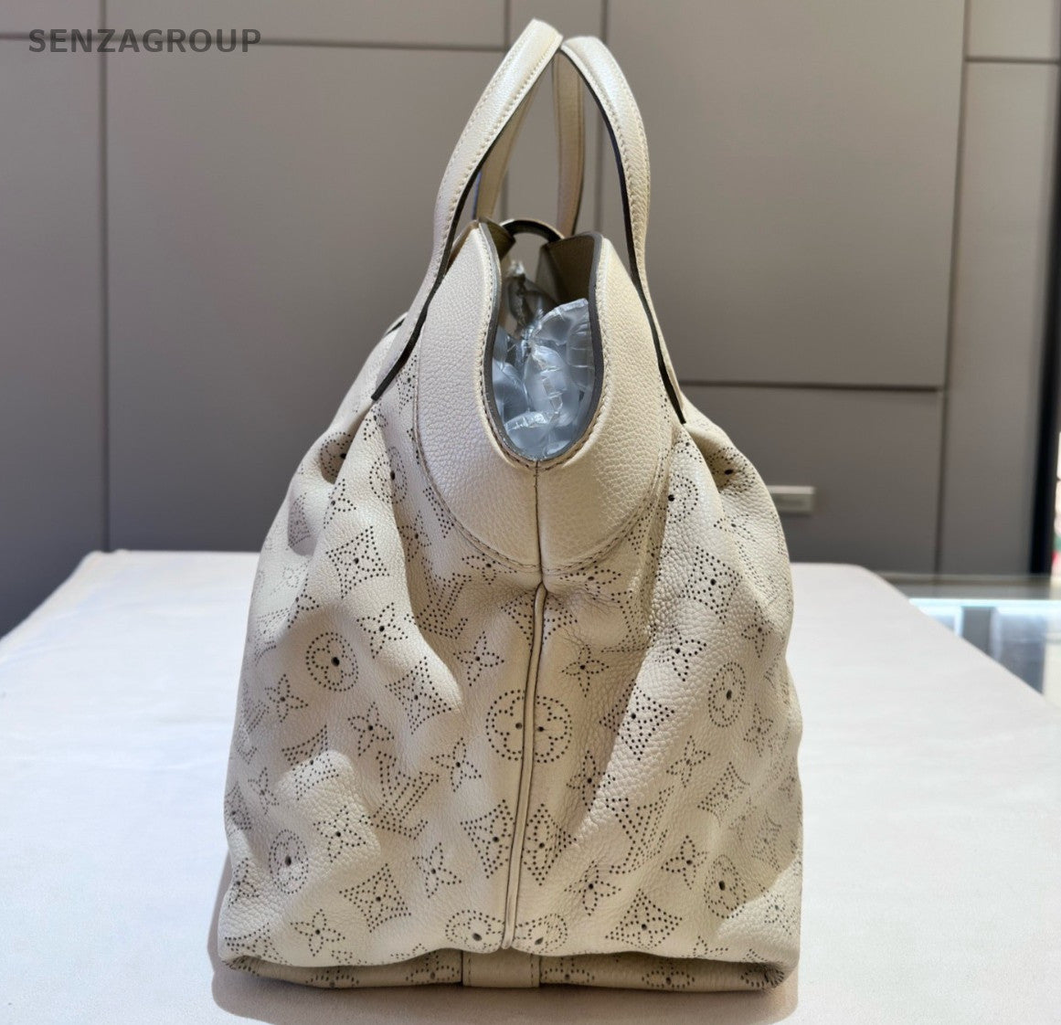 Louis Vuitton Mahina Monogram Top Handle Bag White Gold Women Classic
