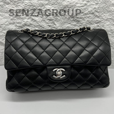 Chanel Classic Flap Black Silver Medium Lambskin Chain Shoulder Bag