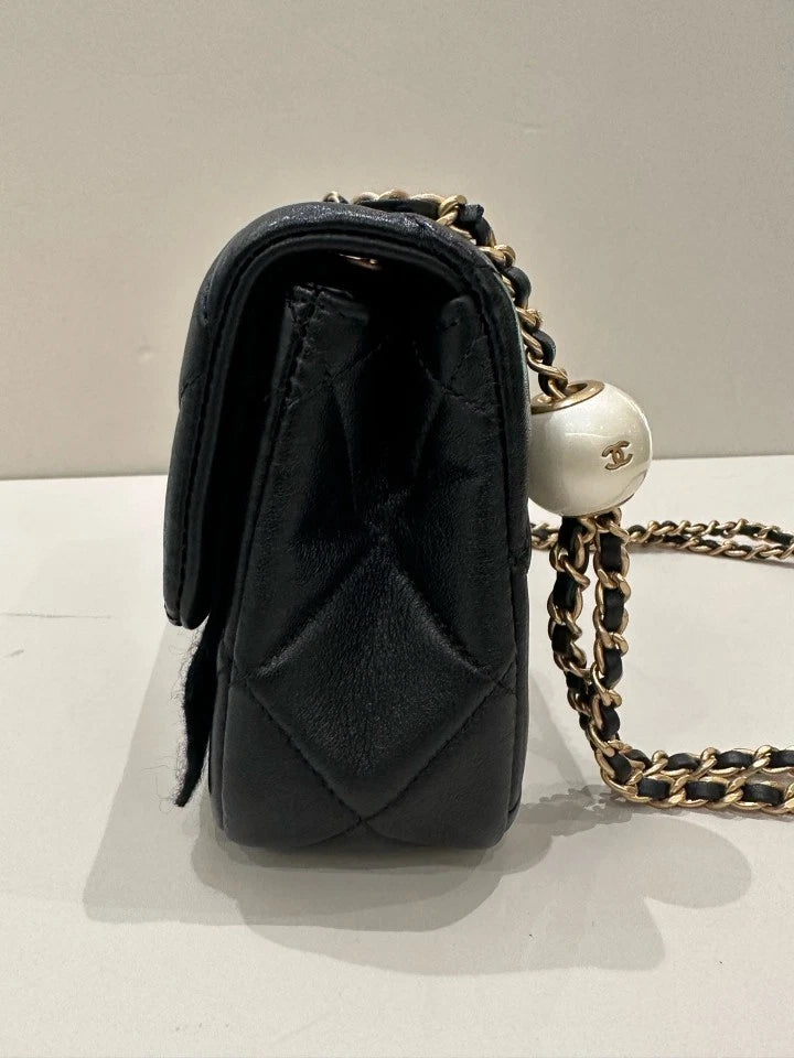 CHANEL Double Pearl Large Mini Crossbody Bag Black For Women