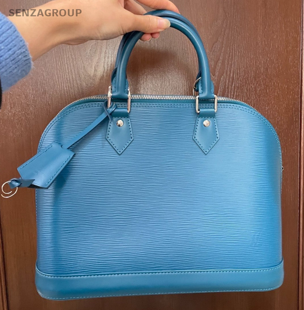 Louis Vuitton Alma PM Epi Top Handle Bag Blue Silver Women Classic Fashion