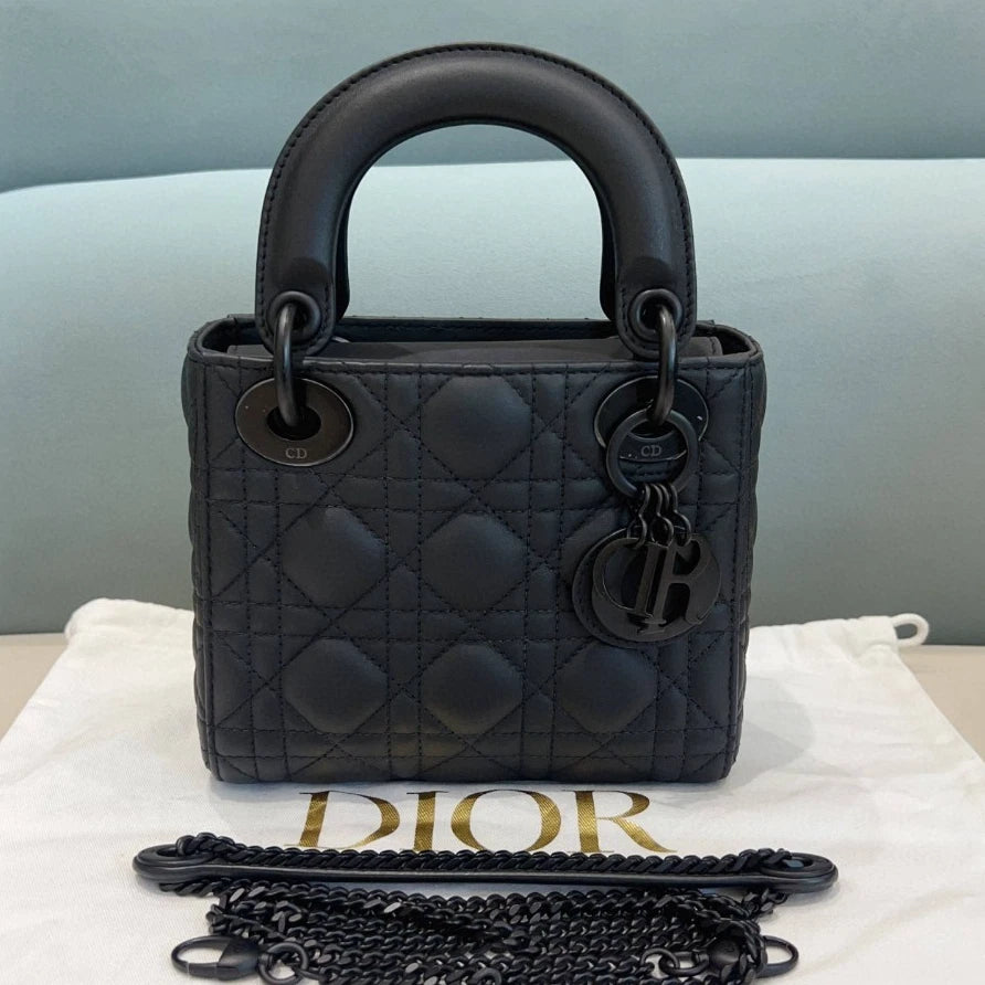 Dior So Black 3-Grid Matte Black Lady Dior Top Handle Bag For Women