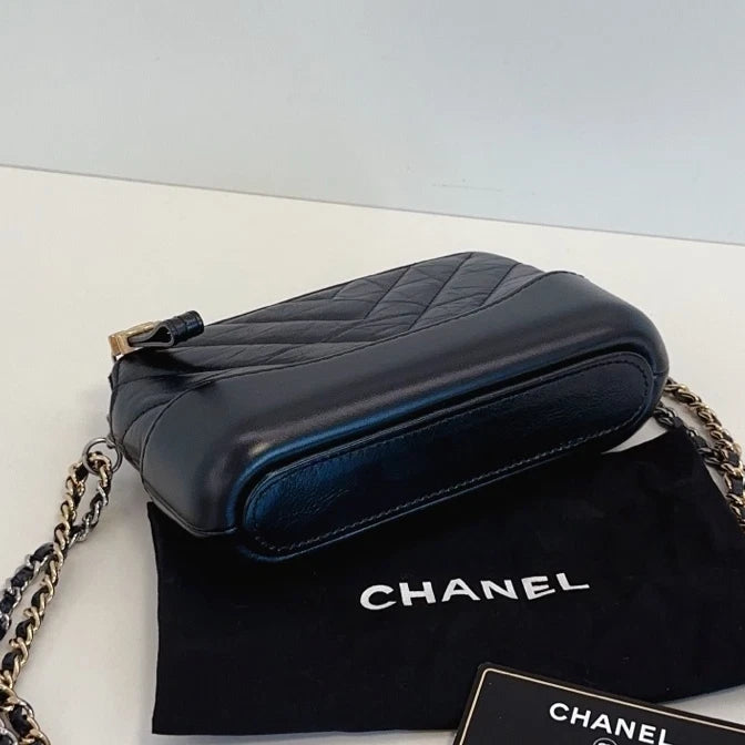 Chanel Gabrielle Chain Shoulder Bag Crossbody Black Gold Chevron Women Classic
