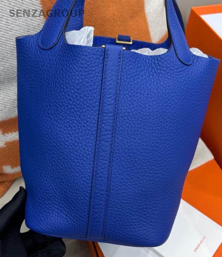 Hermes Picotin Lock Gold Hardware Tote Bag Blue Used Women Classic Designer