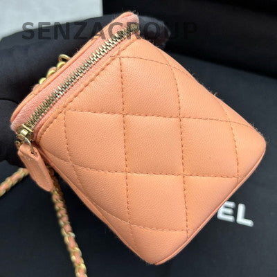 Chanel Quilted Pink Gold Ball Long Box Chain Shoulder Crossbody Bag