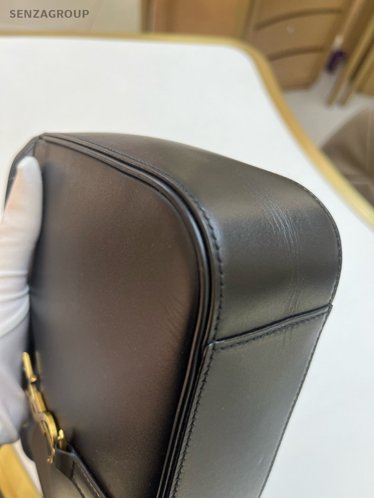 Saint Laurent Calfskin Hobo Shoulder Bag Black Gold Used Women Classic