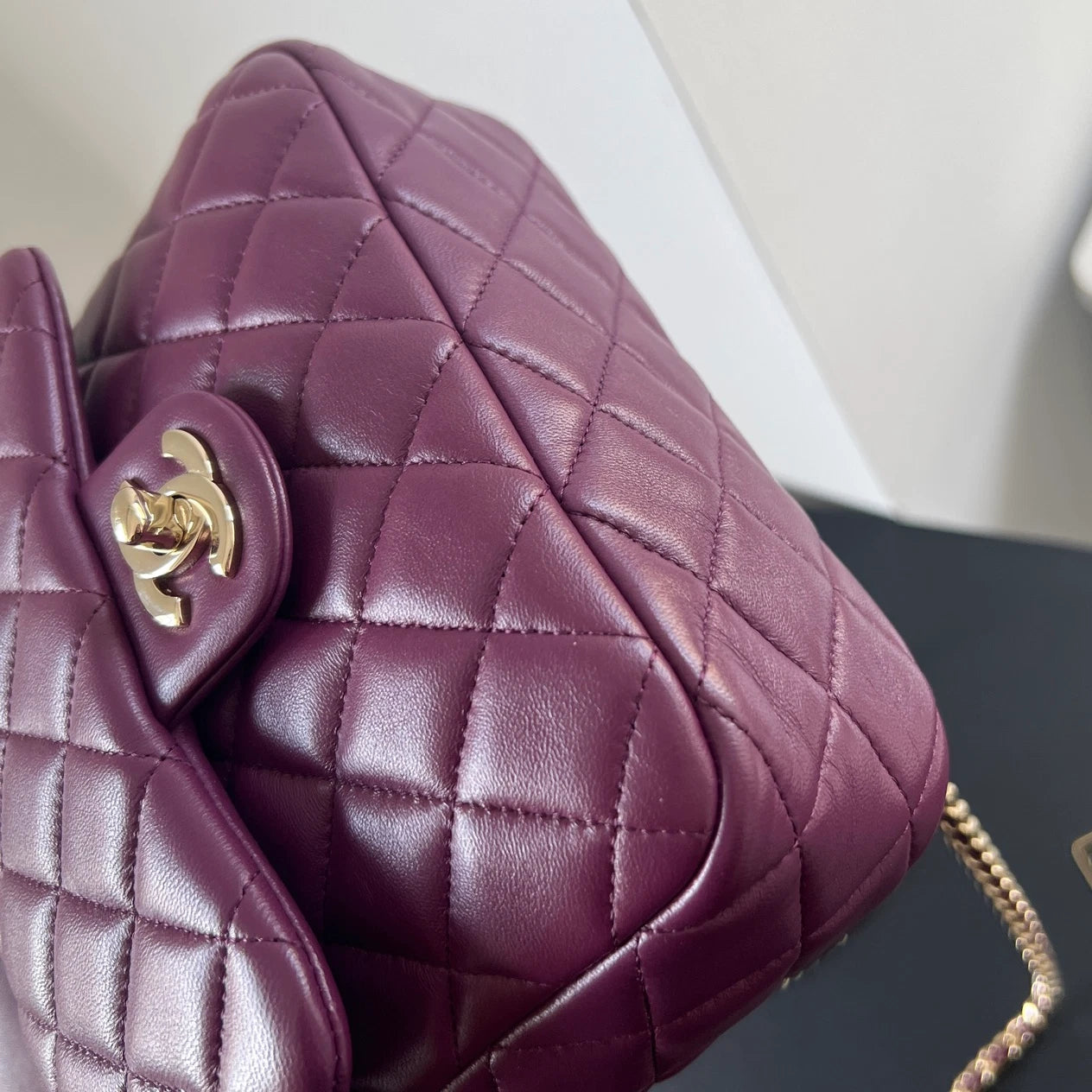 Chanel Diamond Chain Backpack Purple Gold Classic Used Women