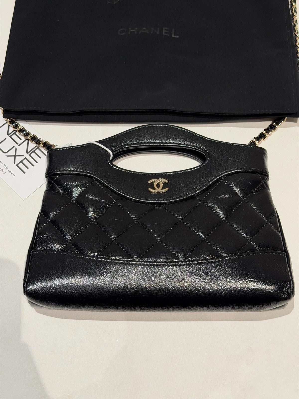 Chanel 31Bag Nano Chain Shoulder Crossbody Black Gold Diamond Women Classic