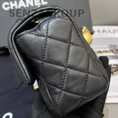 Chanel Black Caviar Gold Ball Mini Flap Bag Quilted Crossbody