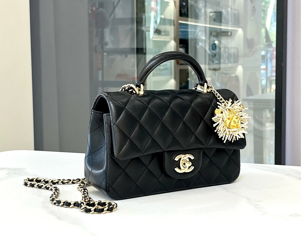 CHANEL CF Big Mini Top Handle Bag Black Lambskin For Women