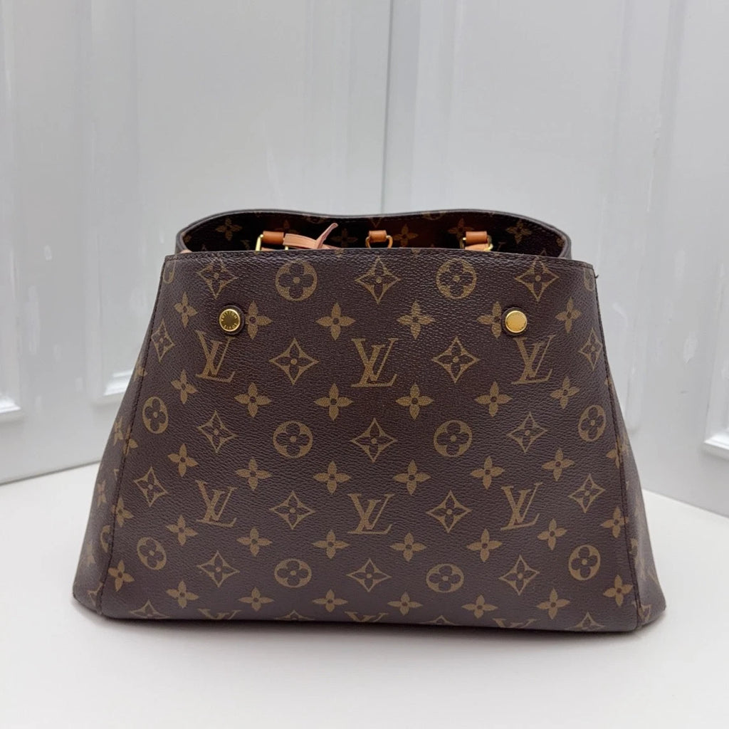 Louis Vuitton Montaigne MM Top Handle Shoulder Crossbody Brown Gold Used Women