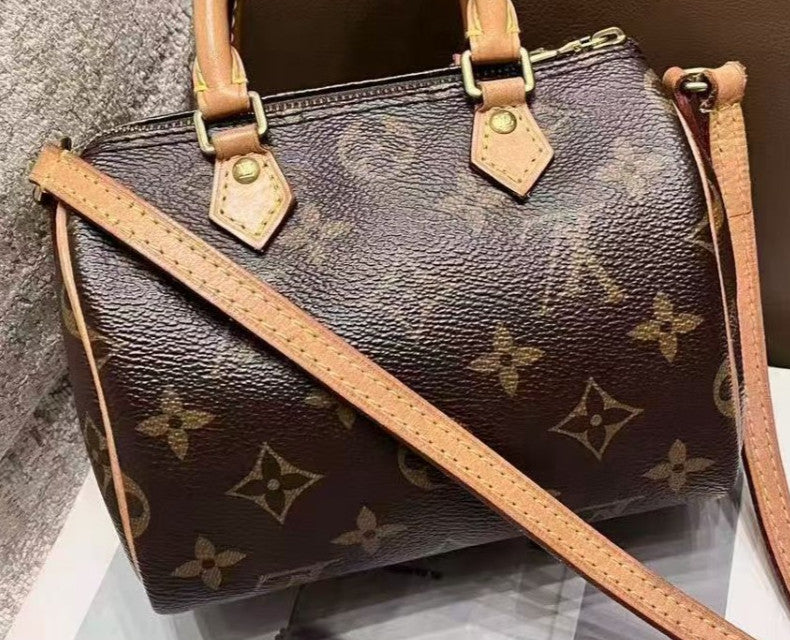 Louis Vuitton Speedy Nano Monogram Crossbody Brown Gold Used Women Classic