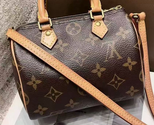 Louis Vuitton Speedy Nano Monogram Crossbody Brown Gold Used Women Classic